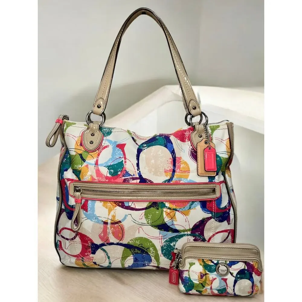 Coach 31141E Stamped Signature C Hallie East West Tote Bag & Wristlet